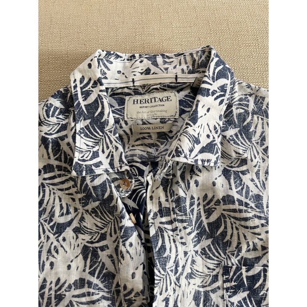 Heritage Linen Button Up Shirt Short Sleeve Floral Boho Summer Beachy Casual L - Picture 2 of 8